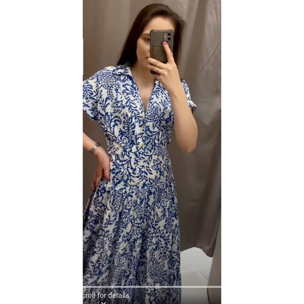 ZARA BLUE OPENWORK EMBROIDERY EMBROIDERED MIDI DRESS BUTTONS M,L,XL 3077/615 - Picture 11 of 17